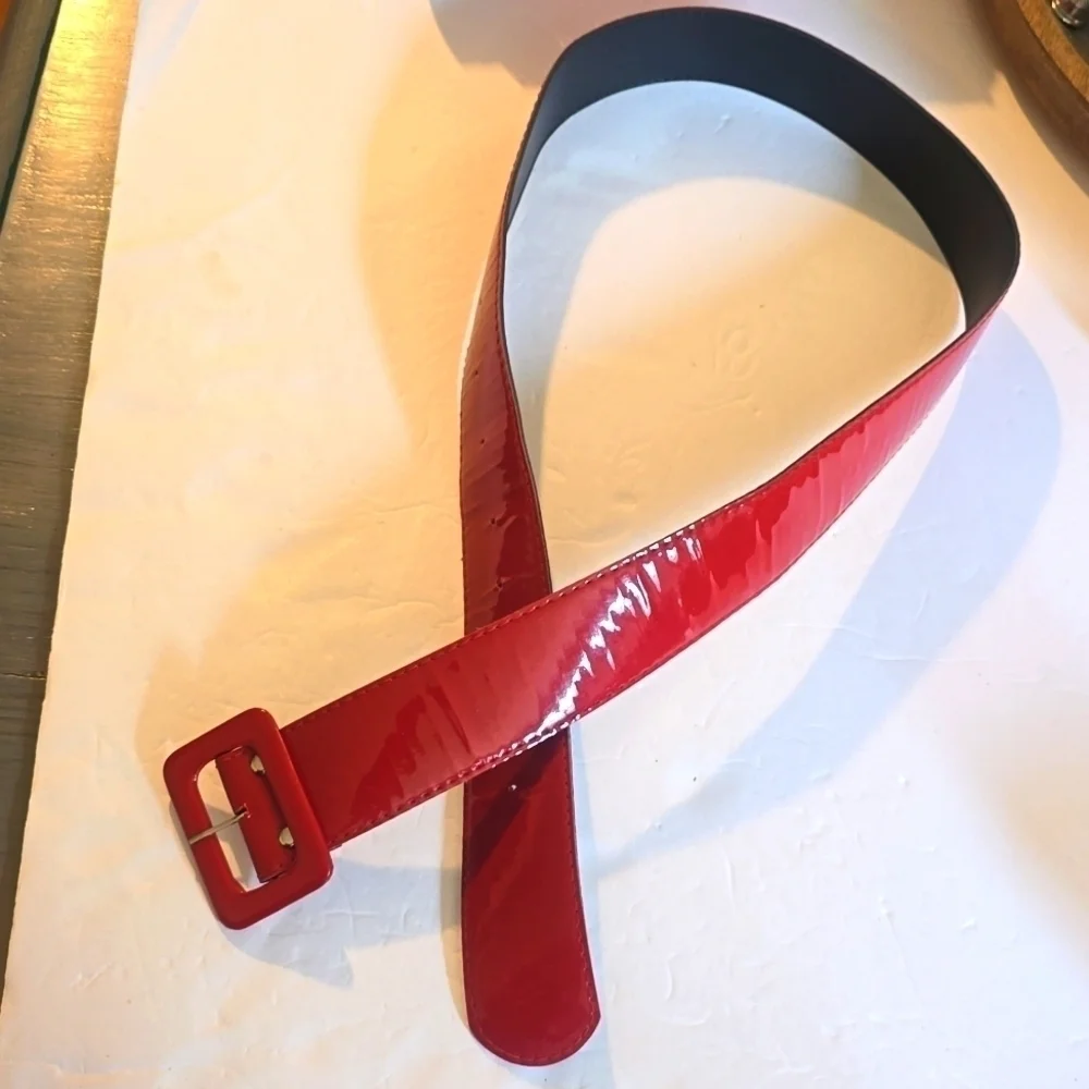 Womens RED Vintage Vinyl WIDE belt RETRO Rockabilly Mod Sz.M/L